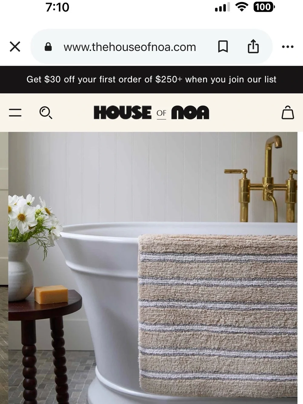 House of noa Neutral Beige Striped Bath Runner - Plush Home Bath Mat